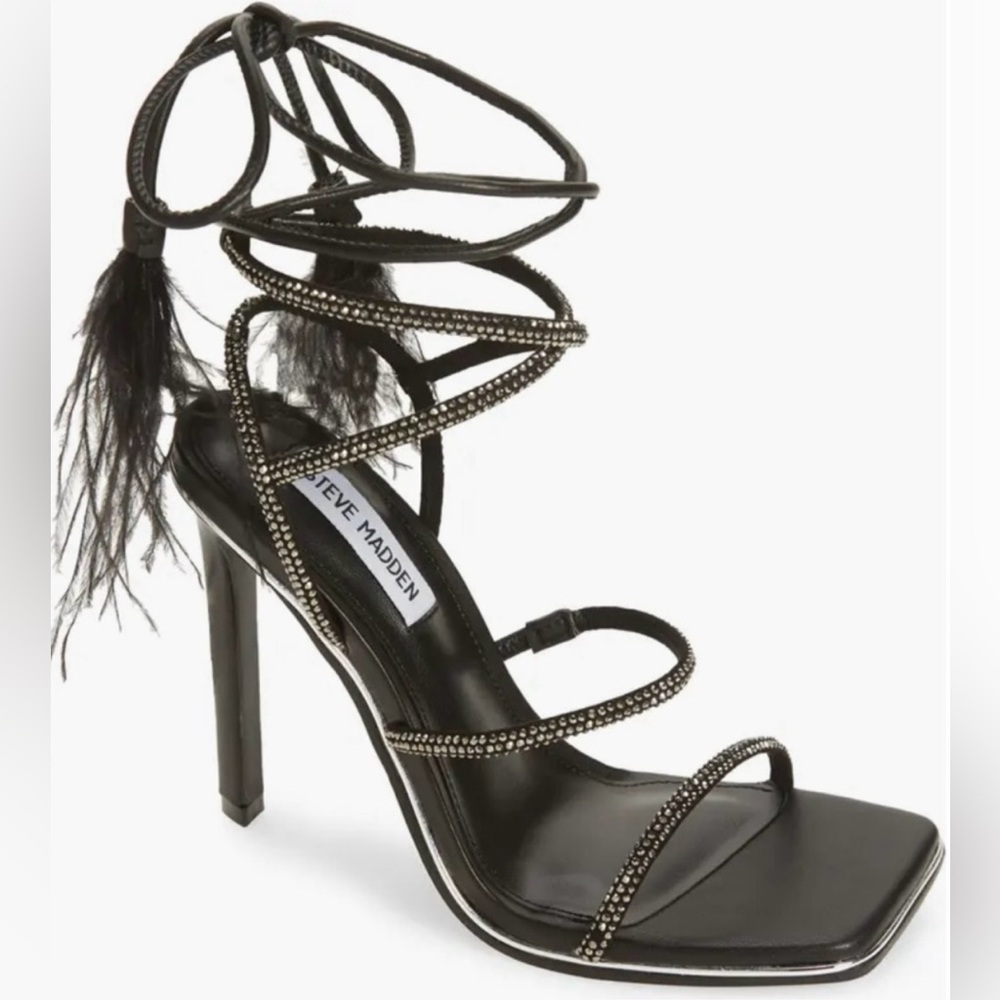 Steve Madden Rhinestone Wrap-Around Black Strappy Heels